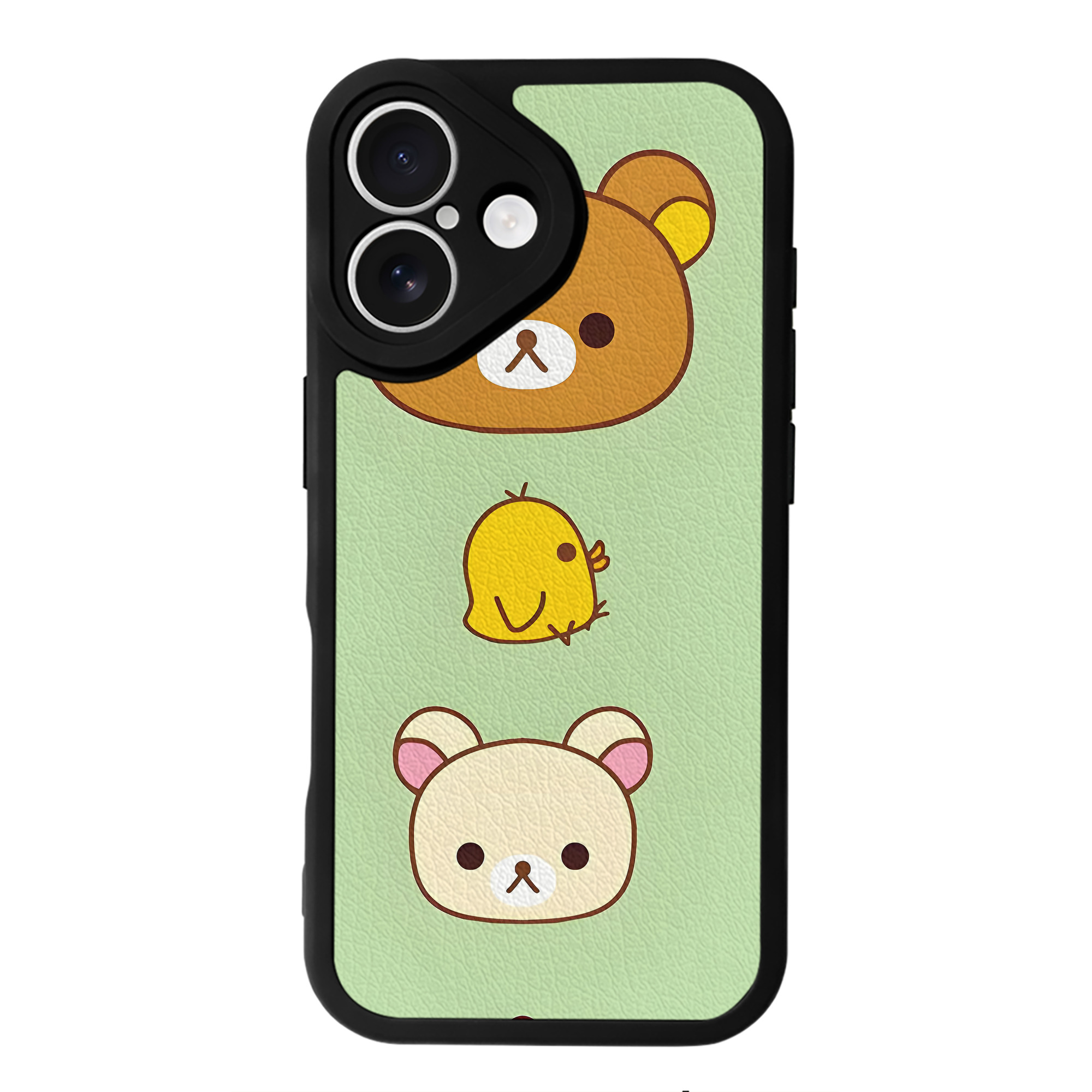 （画像用） リラックマ リラックマ キイロイトリ Rilakkuma Korilakkuma Kiiroitori 【iPhone 16シリーズ対応】シリコンスマホケース（レザー調） 材質：シリコン